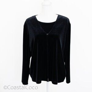 Vintage Notations Black Velvet Twin Top XL Retro Gothic Witchy Vampy Office
